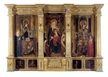 El retablo de San Ildefonso y San Agustín de Hipona. Pintura de Jaume Baco dit Jacomart (circa 1450)