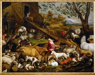 Los animales entran en el Arca de Noé (pintura sobre lienzo)