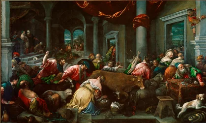 La purificación del Templo o “Cristo expulsando a los mercaderes del Templo”. Pintura de Jacopo Da Ponte dit Jacopo Bassano (1517 circa-1592)