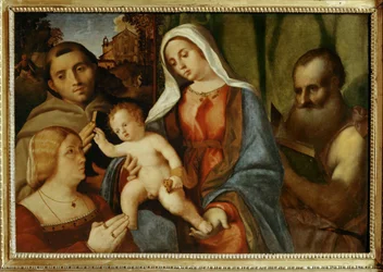 Sacra Conversazione: Virgen con el niño, San Antonio, San Jerónimo y donante ... (pintura sobre lienzo)