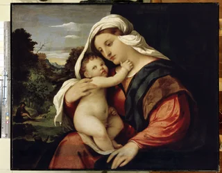 Virgen y Niño. Pintura de Jacopo Palma il Vecchio (El viejo o anciano