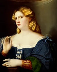 Mujer con abanico, de Jacopo Nigretti conocido como Palma el Viejo (1480-1528)