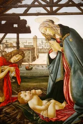 La Virgen y San Juan Bautista adorando al Niño ante una vista de Venecia