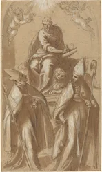 San Marcos con dos obispos y putti