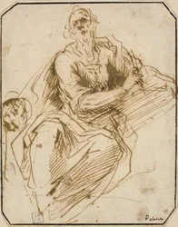 Estudio para San Marcos (recto); Boceto de figura masculina de medio cuerpo, mirando hacia arriba a la derecha (verso)