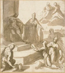 Estudio para Venecia Recibiendo Homenaje y Regalos de Brescia, Udine, Padua y Verona, con el Dogo Francesco Venier Presentándolos