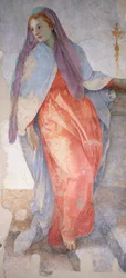 La Anunciación de Giacomo Carucci conocido como Pontormo (1494-1557), fresco, detalle, Capilla Capponi, Iglesia de Santa Felicita, Florencia
