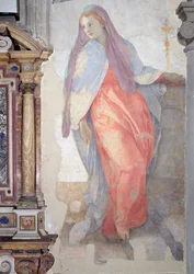 La Visitación, detalle de Isabel a la derecha del altar