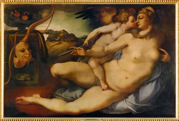 Venus y Amor, según Miguel Ángel (pintura sobre madera)