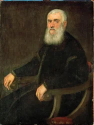 Hombre con barba blanca en un sillón (óleo sobre lienzo)