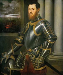 Retrato de un hombre en una armadura decorada con oro, ca 1555