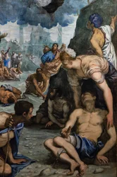 San Agustín cura a los cojos, detalle