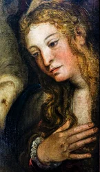 El Entierro de Cristo, detalle de Santa María Magdalena, c. 1559/62 (óleo sobre lienzo)