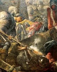 Los venecianos ayudan a los brescianos a romper el asedio de Filippo Maria Visconti, de Jacopo Robusti, conocido como Tintoretto (1518-1594), Detalle, Sala del Maggior Consiglio (Sala del Gran Consejo), Palacio Ducal, Venecia