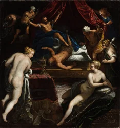 Hércules expulsa al fauno del lecho de Onfalia