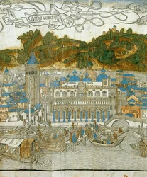 Venecia y el antiguo campanile antes de su destrucción por el terremoto, de Pregrinatio in Terram Sanctam, impreso por primera vez en 1486 ... (xilografía)