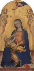 Madonna y niño con Dios Padre bendiciendo y ángeles