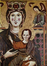 Virgen y niño con un ángel