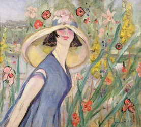 Mujer con sombrero redondo
