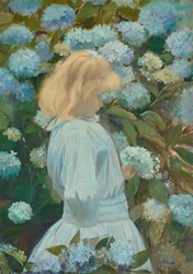 Chica joven con hortensias