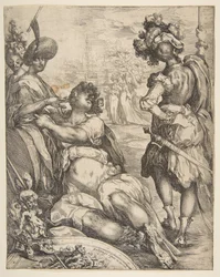 Figuras militares fuera de una ciudad, 1595-1616