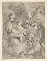 Virgen y niña con santos