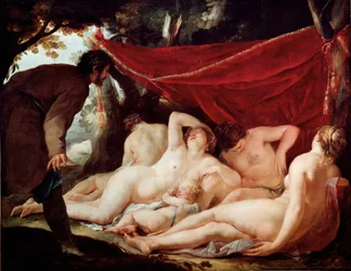 Cupido y las Gracias sorprendidos por un mortal. Pintura de Jacques Blanchard (1600-1638). Museo del Louvre