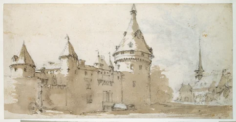 Un castillo con torres y una iglesia