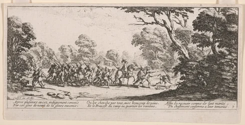 Descubrimiento de los malhechores, ilustración de Las grandes miserias de la guerra