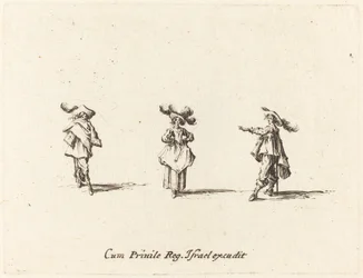 Dama con Grandes Plumas y Dos Caballeros
