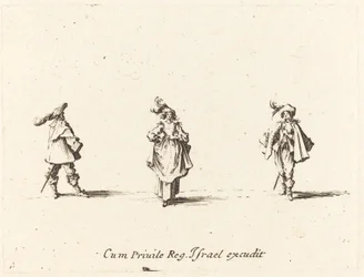 Dama con plumas y dos caballeros