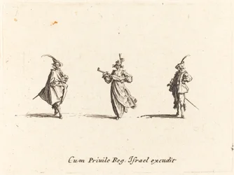 Dama con instrumento de cuerda y dos caballeros
