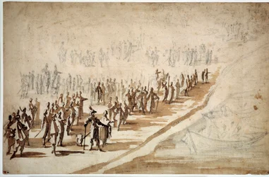 Luis XIII y Richelieu asistiendo a la partida de las tropas hacia la Isla de Ré