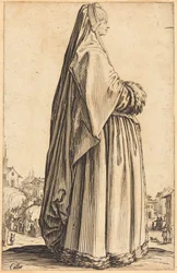 Dama noble con velo y vestido ribeteado de piel