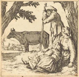 Pareja de Campesinos con Vaca