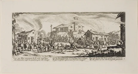 Saqueando y quemando un pueblo, lámina siete de Las miserias de la guerra
