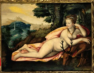 Representación de Diana de Poitiers (1499-1566) Dama de Brézé, Duquesa de Valentinois. Pintura de Jacques Callot (1592-1635) siglo XVI. Senlis, museo de caza