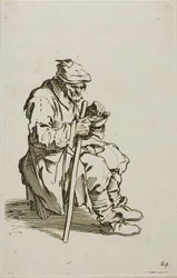 Mendigo sentado comiendo, lámina 24 de Los mendigos