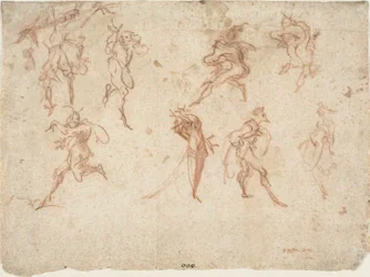 Bocetos para los Balli di Sfessania (recto) Bocetos de bailarines (verso)