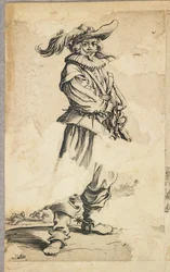 Soldado con sombrero emplumado, de La Noblesse de Lorraine (verso), c.1620-23