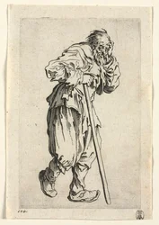 Los mendigos: mendigo apoyado en un bastón, c. 1623