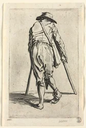 Los mendigos: Mendigo en muletas, con sombrero, c. 1623
