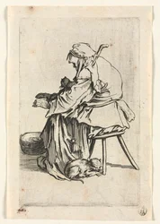 Los mendigos: anciana y gatos, c. 1623