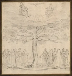 La Santísima Trinidad en el Árbol de la Vida adorada por franciscanos