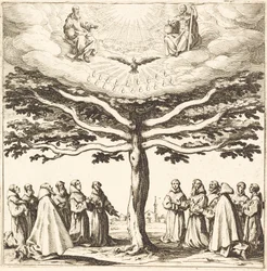 La Santísima Trinidad en el Árbol de la Vida, adorada por franciscanos