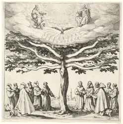 La Santísima Trinidad en el Árbol de la Vida, adorada por franciscanos
