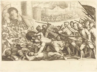 Las tropas forzando la puerta de una ciudad