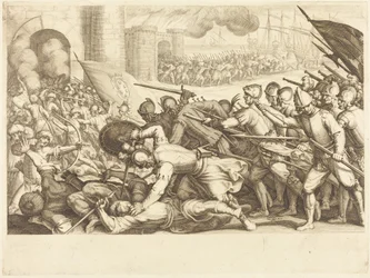 Las tropas forzando la puerta de una ciudad
