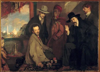 André Gide y sus amigos en el Café Maure de la Exposición Universal de 1900 (Eugène Rouart; Charles Chanvin; Athman Ben Salah; Henri Ghéon). Pintura de Jacques-Émile Blanche (1861-1942), 1900. Dimensiones: 1,56x2,2 m. Ruan, Musée des Beaux-Arts