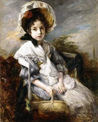 Retrato de una joven sentada en un paisaje